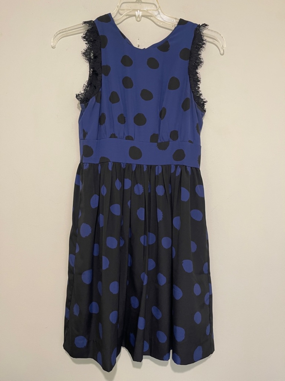 Corey Lynn Calter Black and Blue Dress with Frayed Lace Trim, size 6